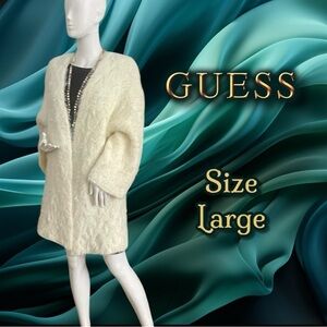 Guess Cream Eyelash Cardigan Sweater Diamond Pattern Size Large
